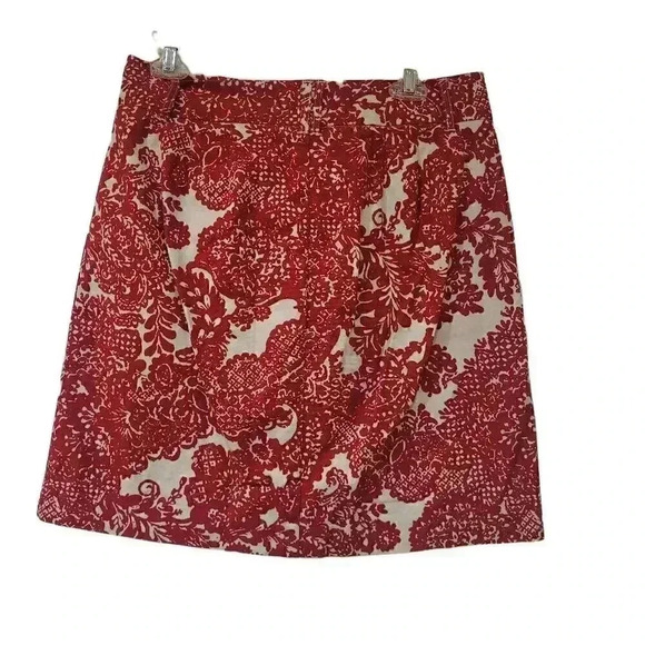 Talbots Women's Red & Ivory Cotton/Spandex Jacquard Floral A-Line Skirt - Picture 9 of 9